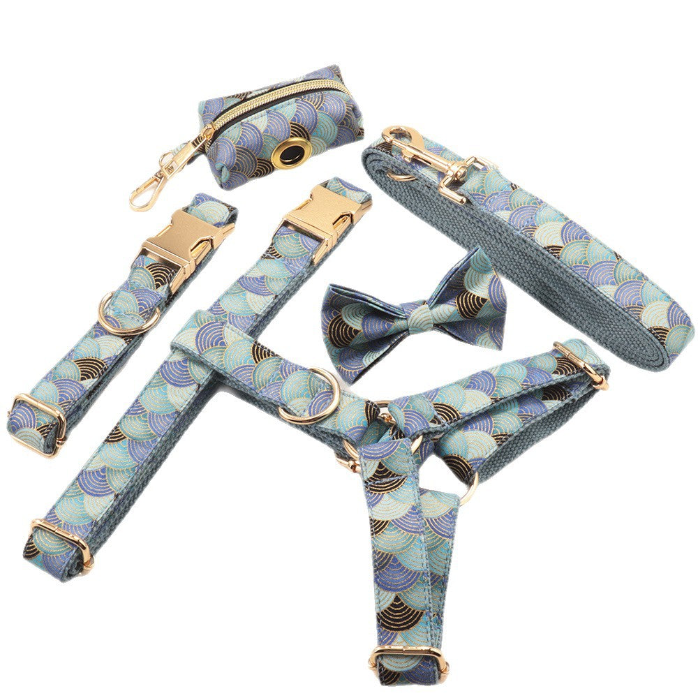 Collier de chien bleu nuancé-pattern doré