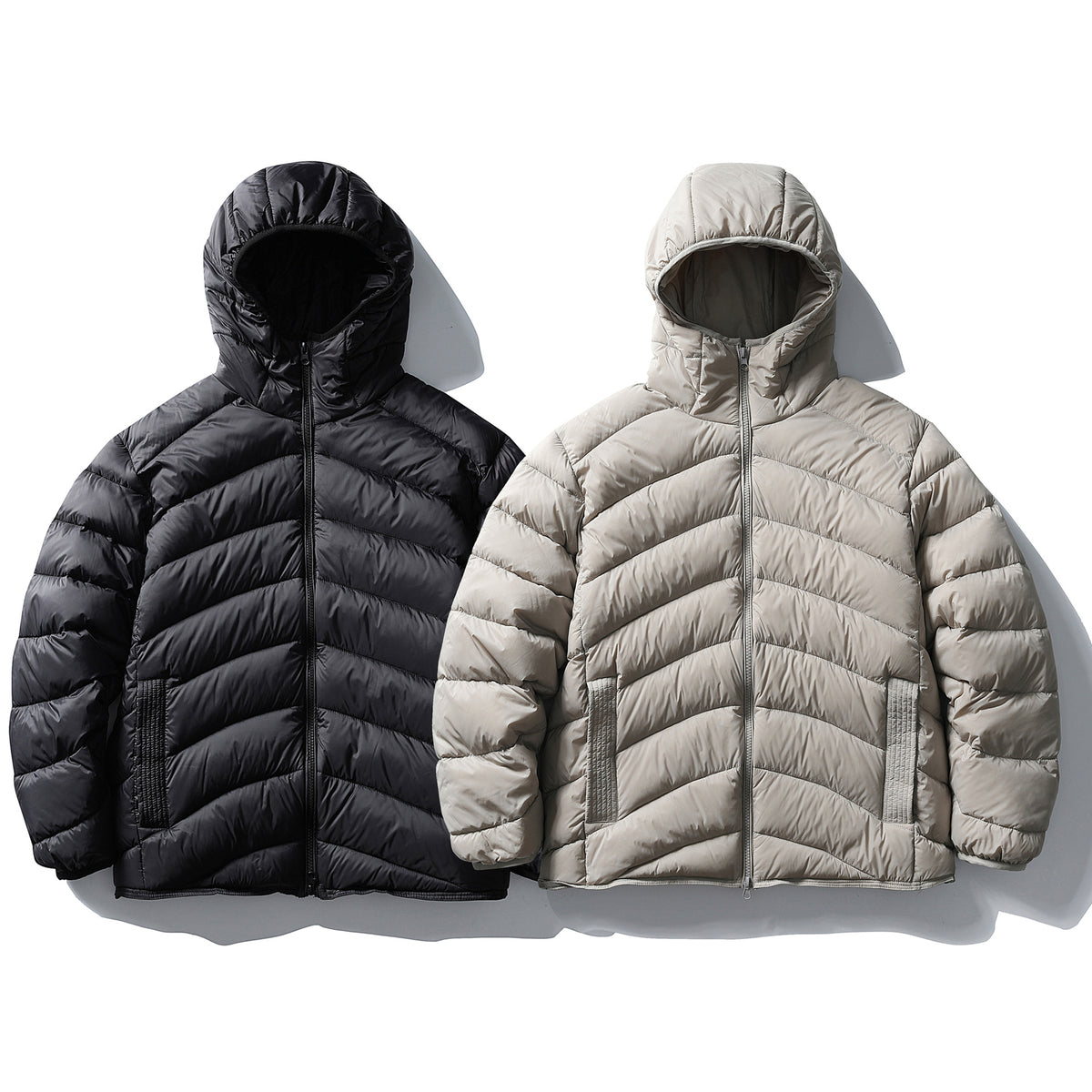 Blanc Duck Duvet à capuche côtelé duvet veste chaude et polyvalente