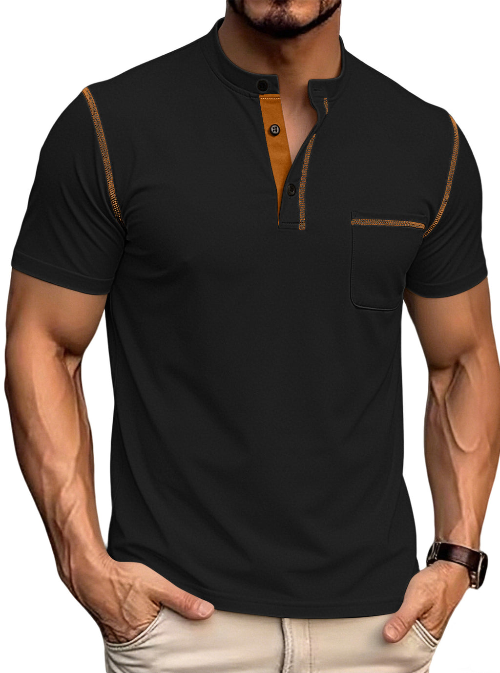 Col Henley pour hommes à la frontière