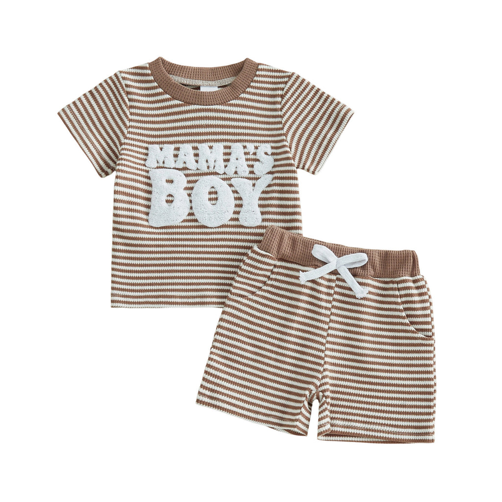 Two-piece striped short-sleeved embroidered letter and striped pants