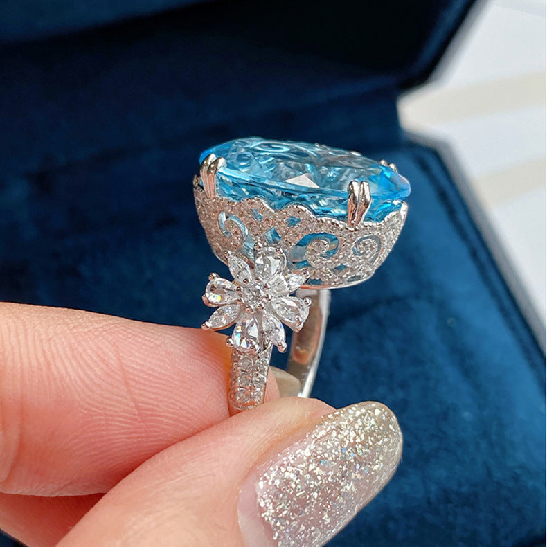 Haut de gamme Grand Carat Marine Blue Diamond Net Red Live Selling Simulation Topaz Full Diamond