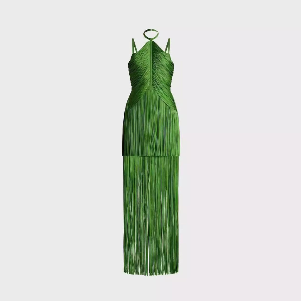 Green Halter Spaghetti Straps Tassel Diner Ball Robe
