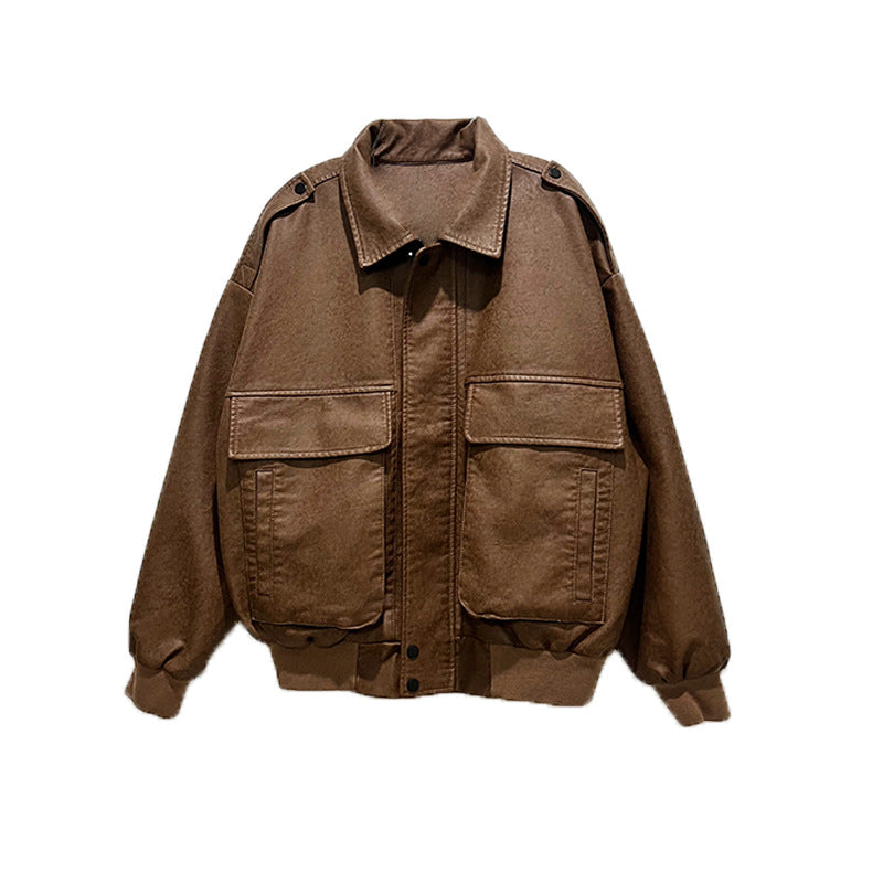 Veste de style Ins Hong Kong pour femme en cuir rétro