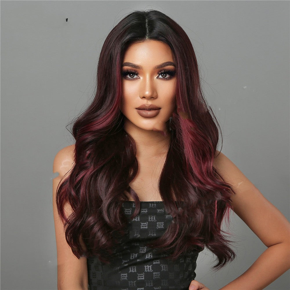 Middle Long Curly Cheveux avec Reddish Brown Perruque à haute température en soie