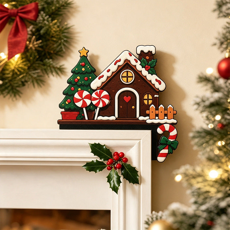 Ornement décoratif cadre de porte en bois de Noël