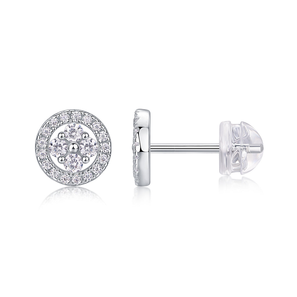 S925 Boucles d'oreilles rondes en argent sterling Halo Sterling