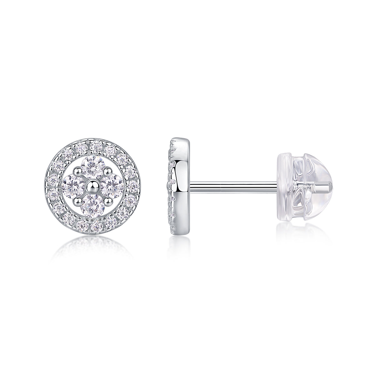 S925 Boucles d'oreilles rondes en argent sterling Halo Sterling