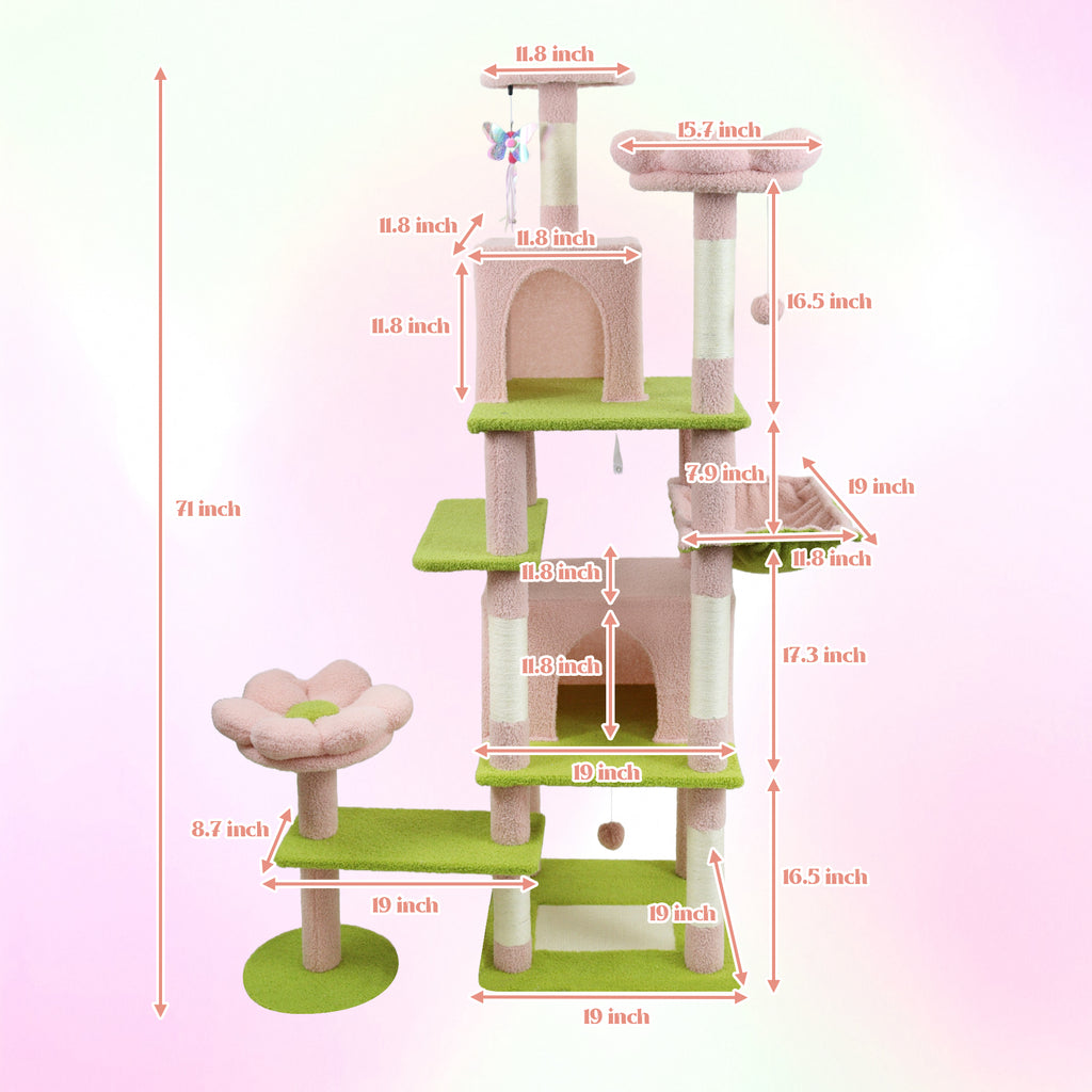 Arbre de fleurs de 71 pouces avec grand condo coussin de fleurs amovible et hamac rose