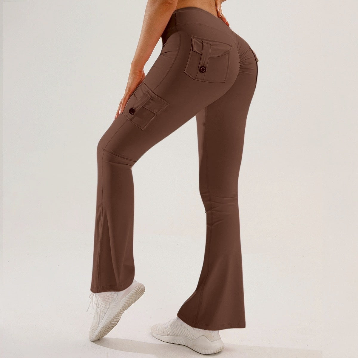 Yoga Tight-Fitting Pantalons de Yoga Sports de plein air Fitness Multi-Pocket Yoga Long Pantalons Flared P