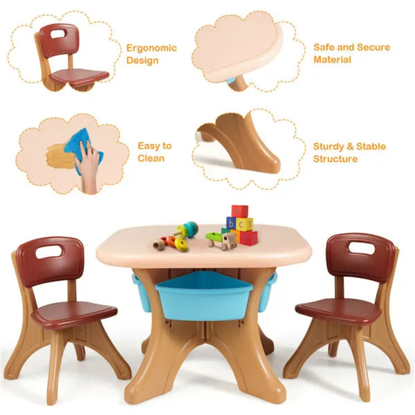 Table pour enfants Brown et 2 chaises avec 4 boîtes de rangement