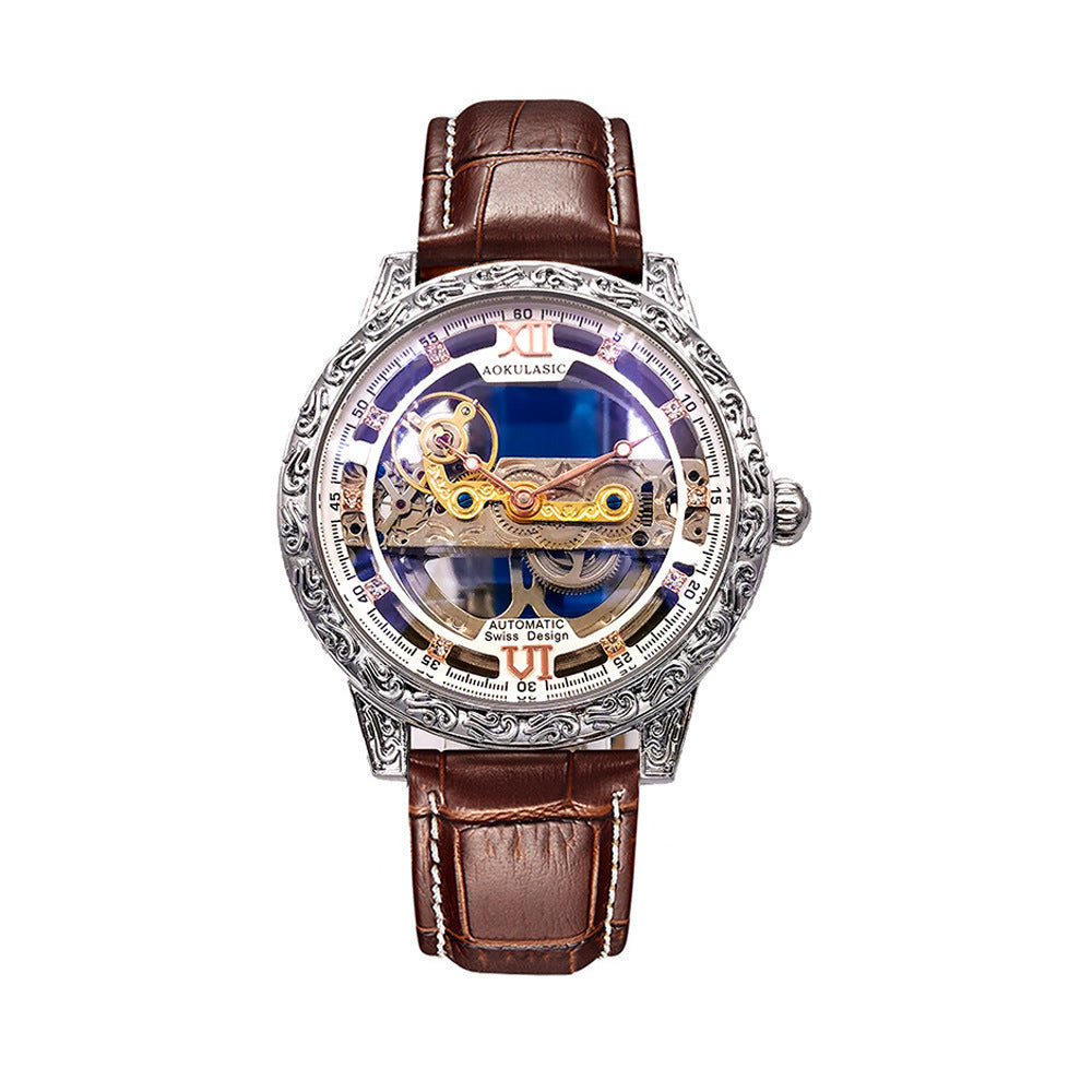 Montre mécanique automatique hommes double face Hollow étanche