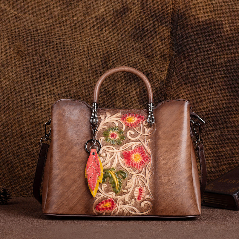 Retro cuir véritable emboîté Détresse Simple Grand Sac à Tote de Capacité
