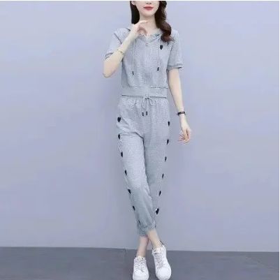 Tendance été Chic court à capuche Sporty Casual Tracksuit