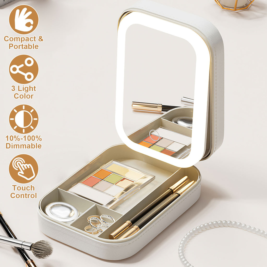 1Pc Portable Sac de maquillage de voyage avec miroir LED Rechargeable miroir de beauté avec 3 couleurs