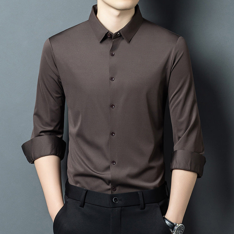 Chemise Homme manches longues Printemps Automne mince Affaires Casual Couleur solide Polyester Chemise Loo