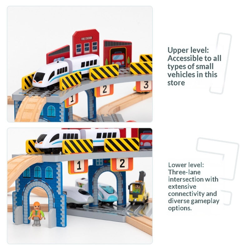 Scène de jeu de Puzzle de train en bois