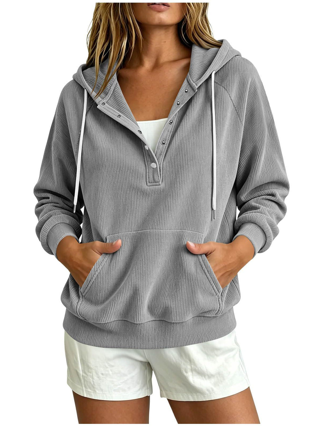 Style d'automne Sweat-shirt à capuche dressy pour femme européenne avec bouton à moitié fermé