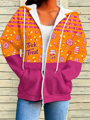 Veste à capuche imprimée à thème Halloween pour femmes