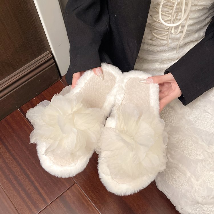 Femmes Automne Hiver Maison Pantoufles à fourrure Florale