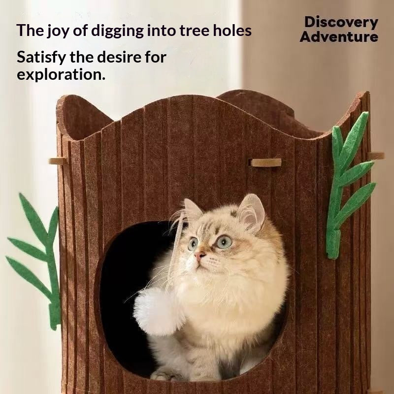 Arbre de chat à plusieurs niveaux avec lit de chat intégré et grotte