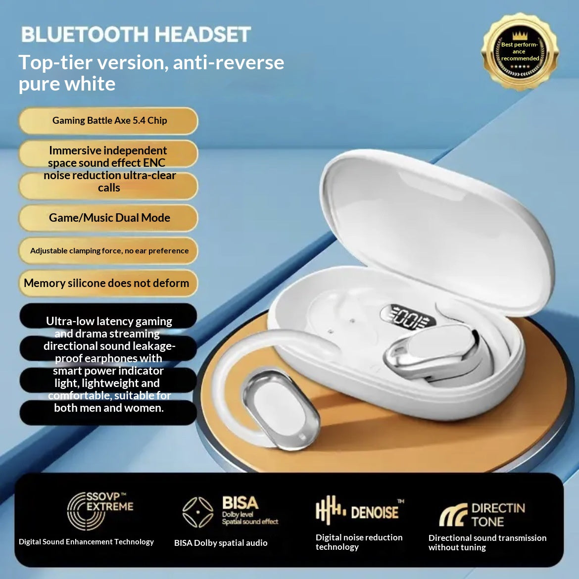 3D Surround HD Call Casque Bluetooth de longue durée