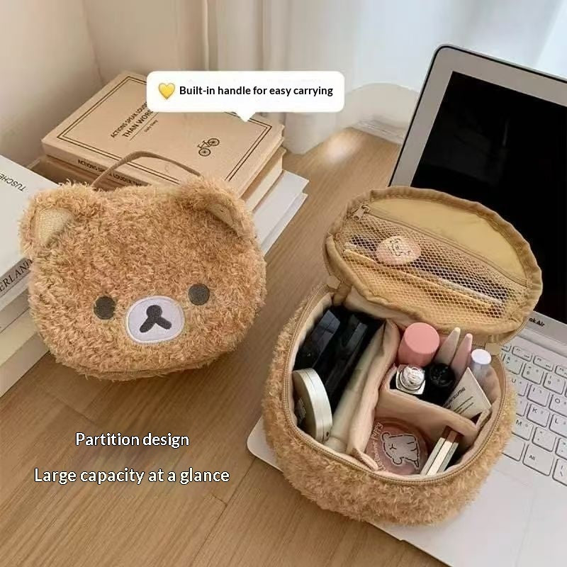 Mignon de caricature et adorable Lambswool Easy Bear Head Ovale Sac de maquillage 3D