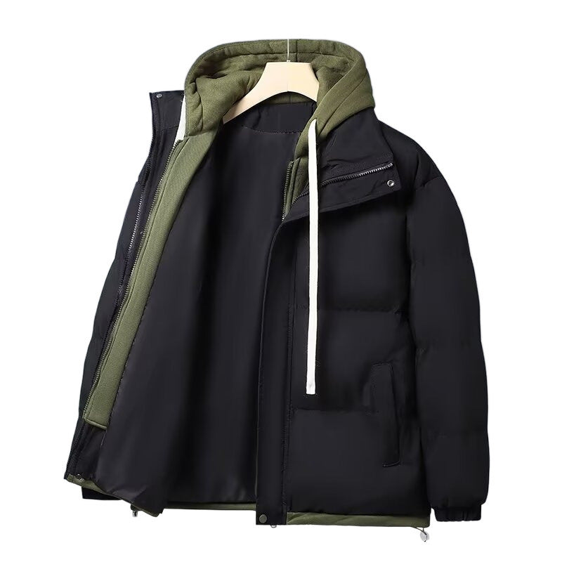Couples Étudiant faux deux-pièces Puffer Veste en coton manteau