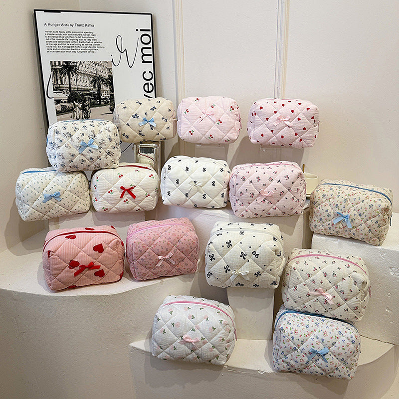 Sac cosmétique en coton brodé en coton rayé