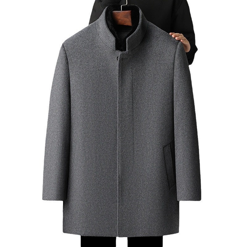 Laine pour hommes Pardessus Automne et hiver Épaisseur mi-long Linge de plume amovible