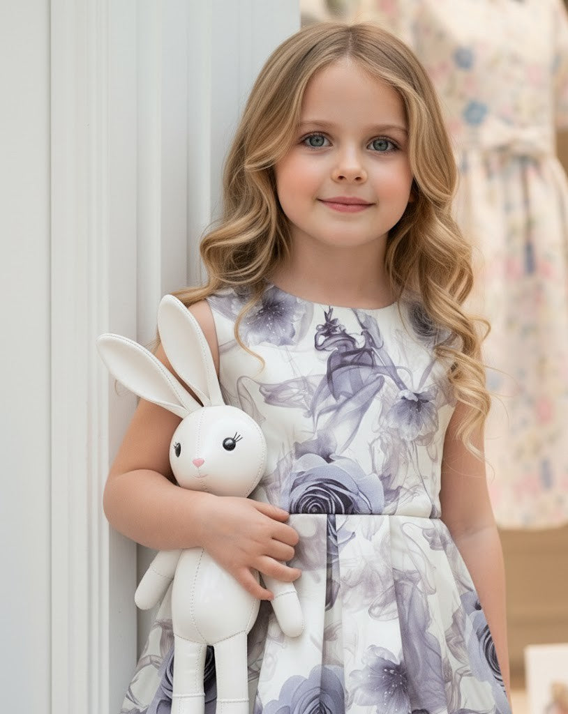 Filles Smoke Grey Summer Dree Floral Robe de cocktail avec Élégante Bow 1-9Y