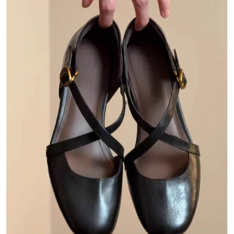 Été Femmes Retro Cross Strap Shallow Vamp Cutout Mary Janes