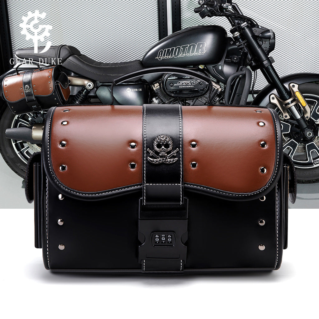 PU cuir couleur contrastante Patchwork sac de moto avant