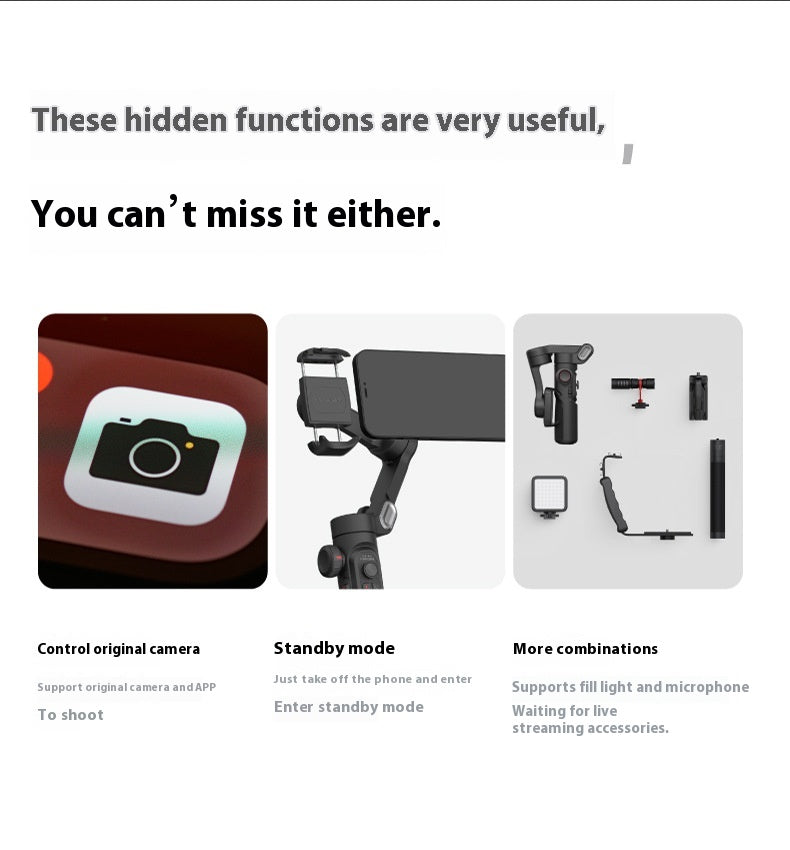 Selfie Trois axes Anti-shake Tripod main tête stabilisateur téléphone mobile