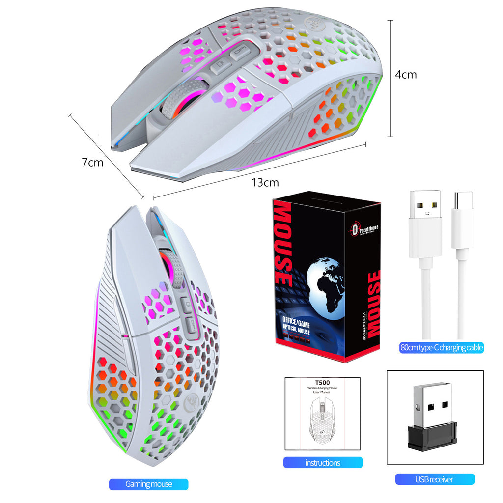 T500 Hole Mouse 24G Souris sans fil rechargeable illuminée