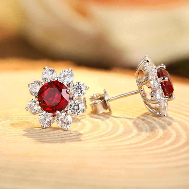 S925 Argent 4.1g Boucles d'oreilles en pierres précieuses créées par un laboratoire de fleurs