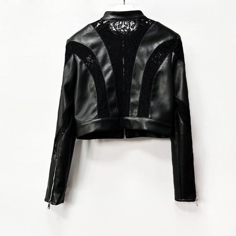 Veste en cuir de dentelle de faux patchwork