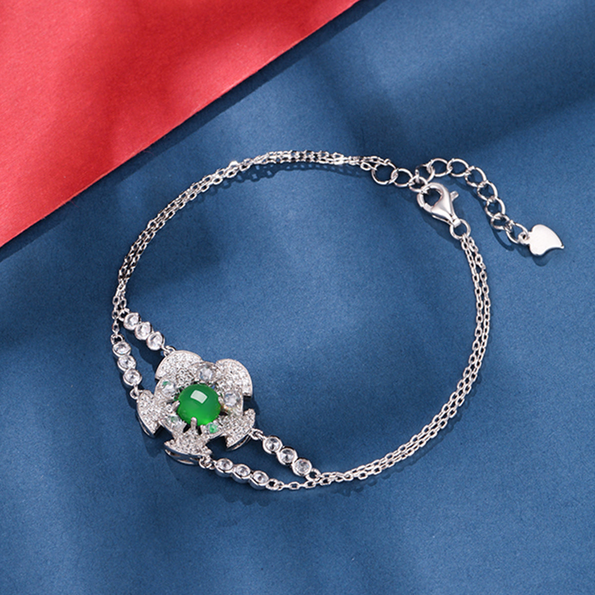 S925 Bracelet Argent Sterling Platinum plaqué 6mm vert rond Chrysoprase Double chaîne Fas