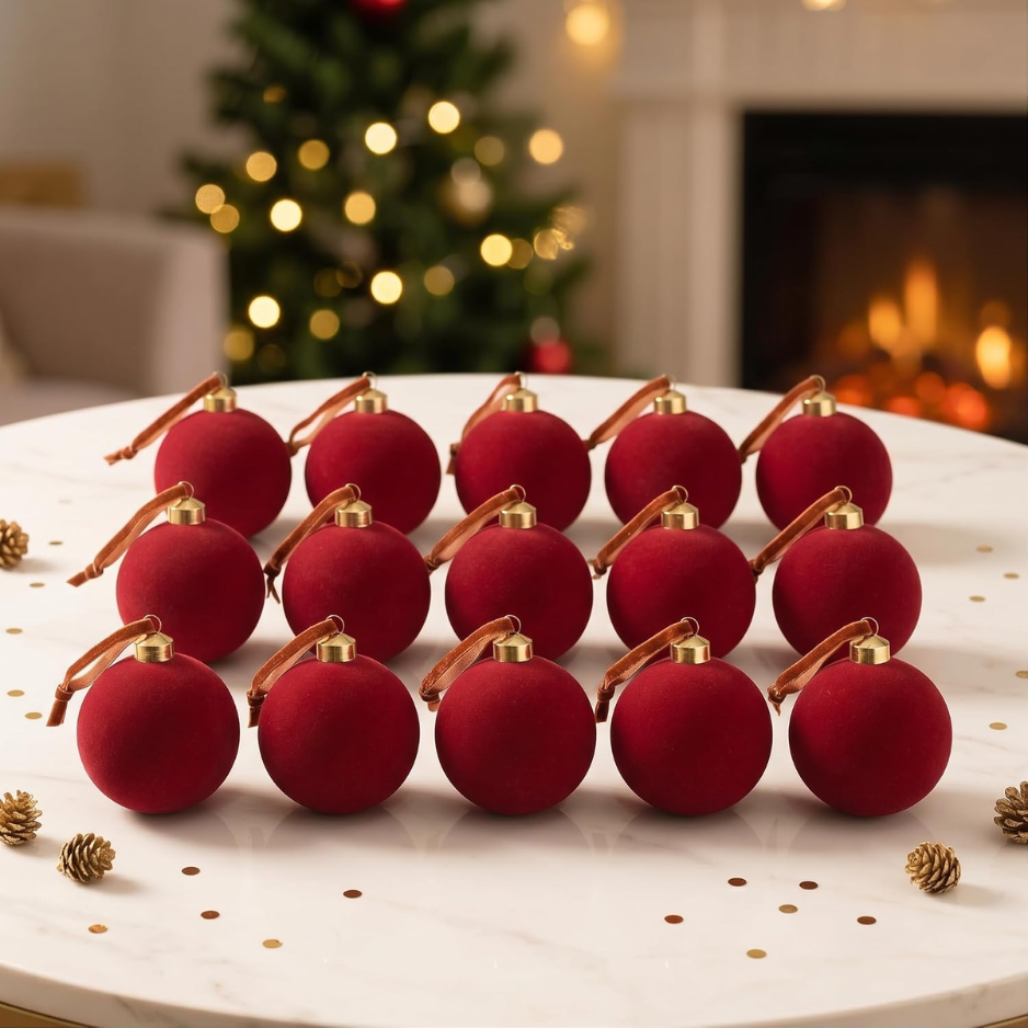 15 Pcs Red Velvet Décorations de Noël Balles