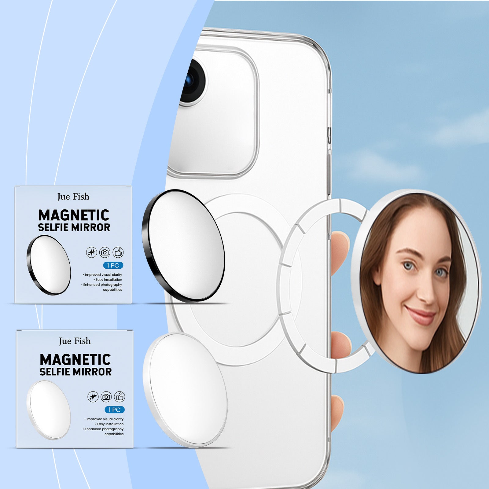 Jue Fish Magnetic Selfie Mirror Pratique pour les voyages en plein air