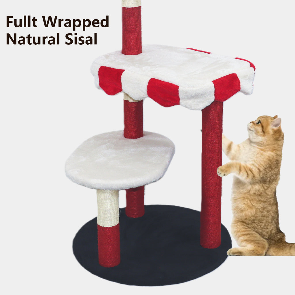 Arbre de chat avec perche cozy et poteaux de Scratching - Red & White Design Meubles de chat multi-niveaux