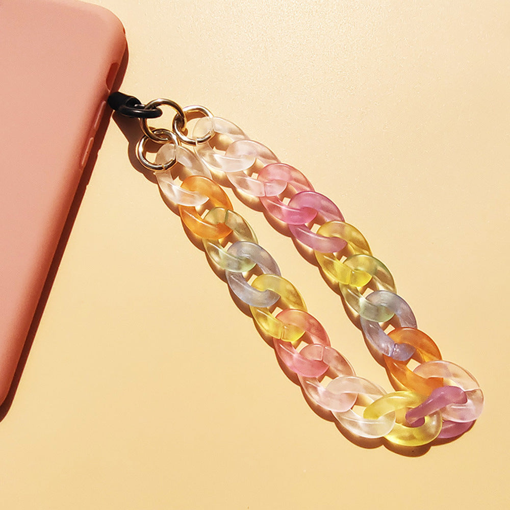 Mode Frosted Acrylic Chaîne Téléphone Mobile Charm Candy Couleur Anti-perdu Lanyard Orn Femme