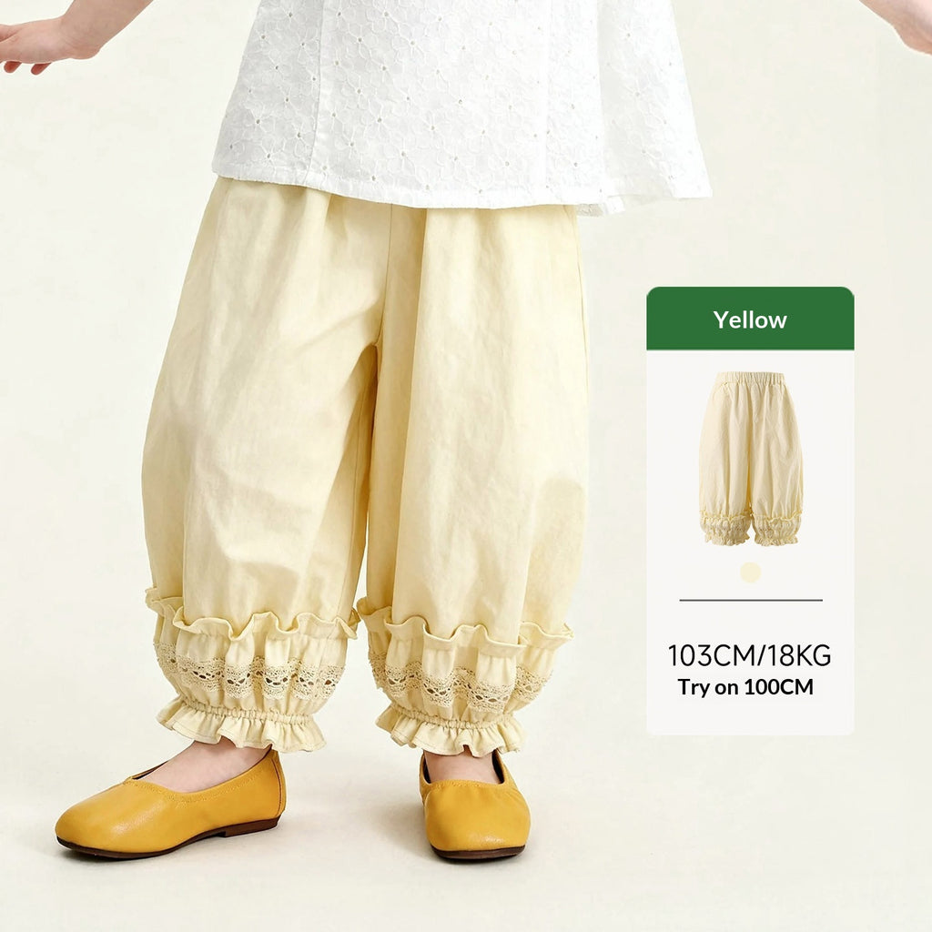 Pantalons casual pour enfants Bloomers à volant en dentelle à double couche