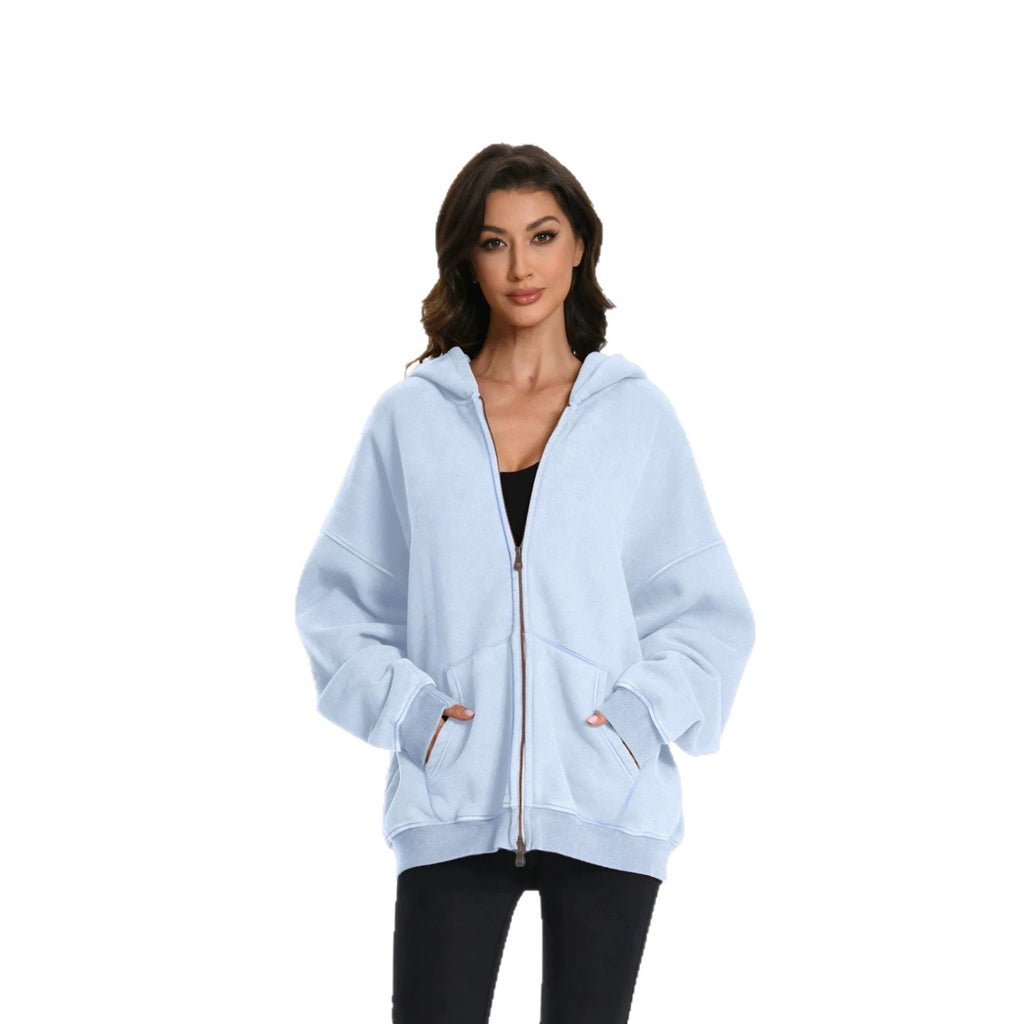 Women Oversized Hoodie with Double Zippers