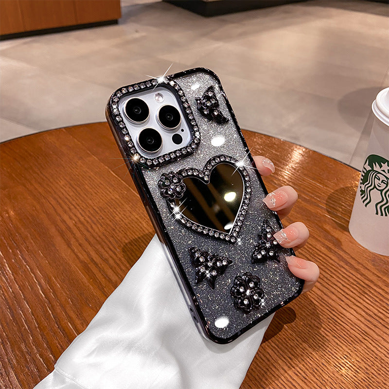 Cas de téléphone de nouveau style avec un miroir en forme de coeur électroplaqué