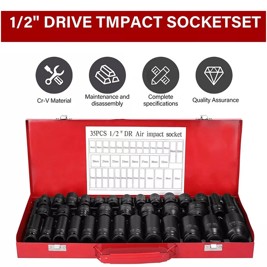 Conducteur de socket à impact profond de camion de 40 pièces de poids lourd 8- 32mm métrique