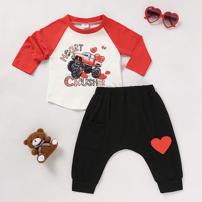 2pcs Baby Boy's 'Heart Crusher' Imprimer St Valentin's Day Set