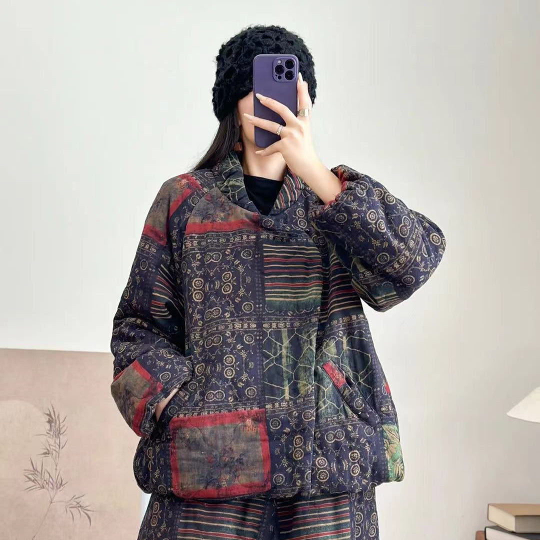 Coton rembourré Coat imprimé Cardigan Casual Top