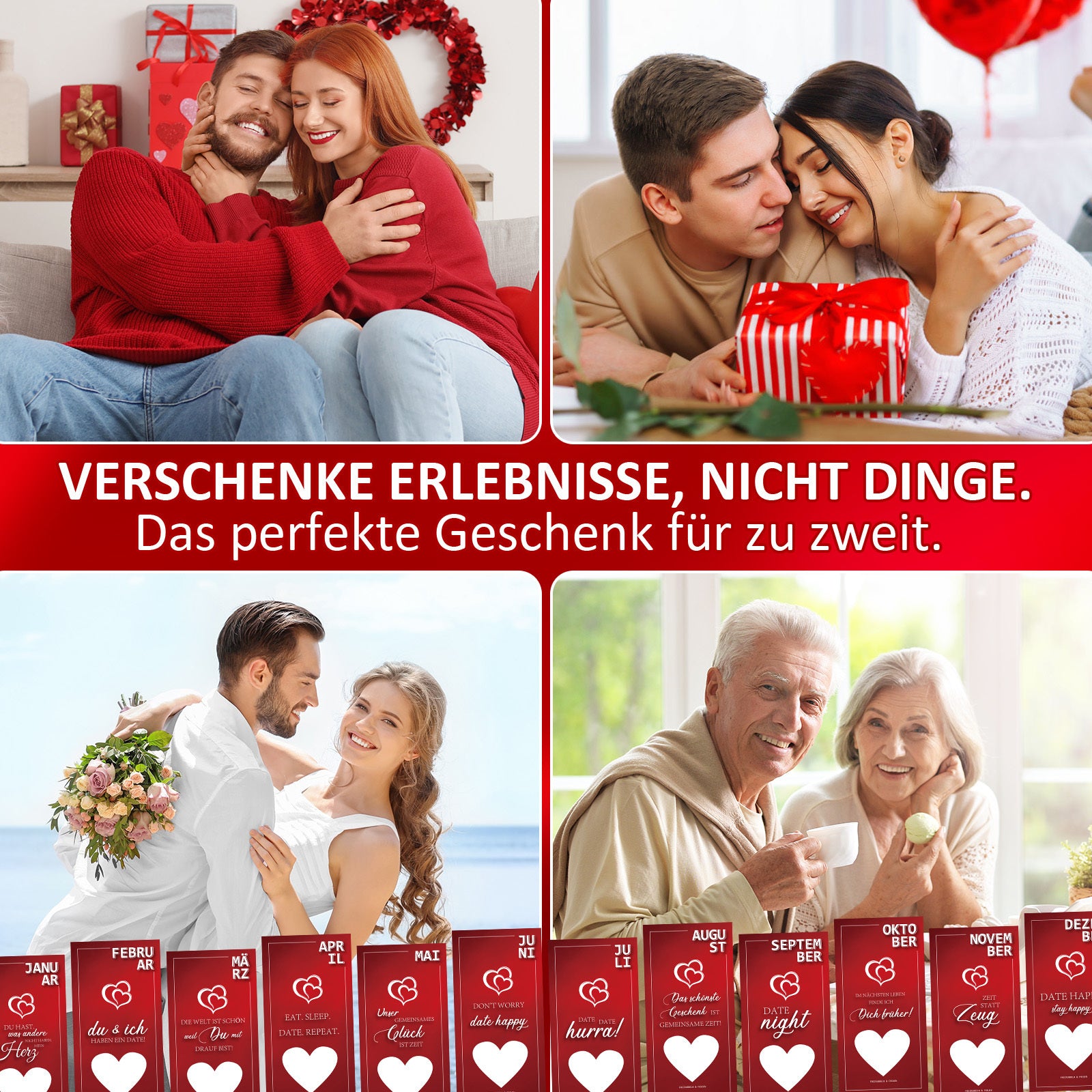 Ensembles de cadeaux de fête multi-pièces – Cartes de nuit à date d'arrêt – 12 idées de date mensuelle unique