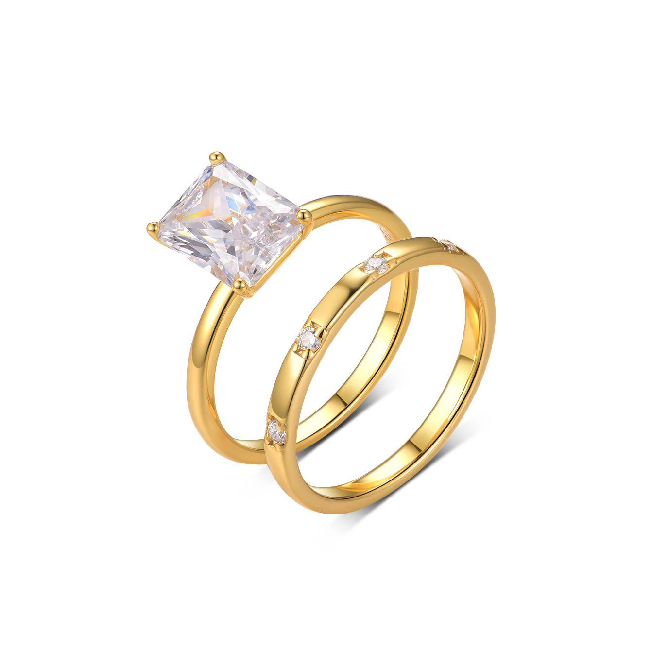 S925 Argent plaqué or 3ct Émeraude coupée Moissanite Anneau de mariage Set 7x9mm D Couleur VVS1 US 6