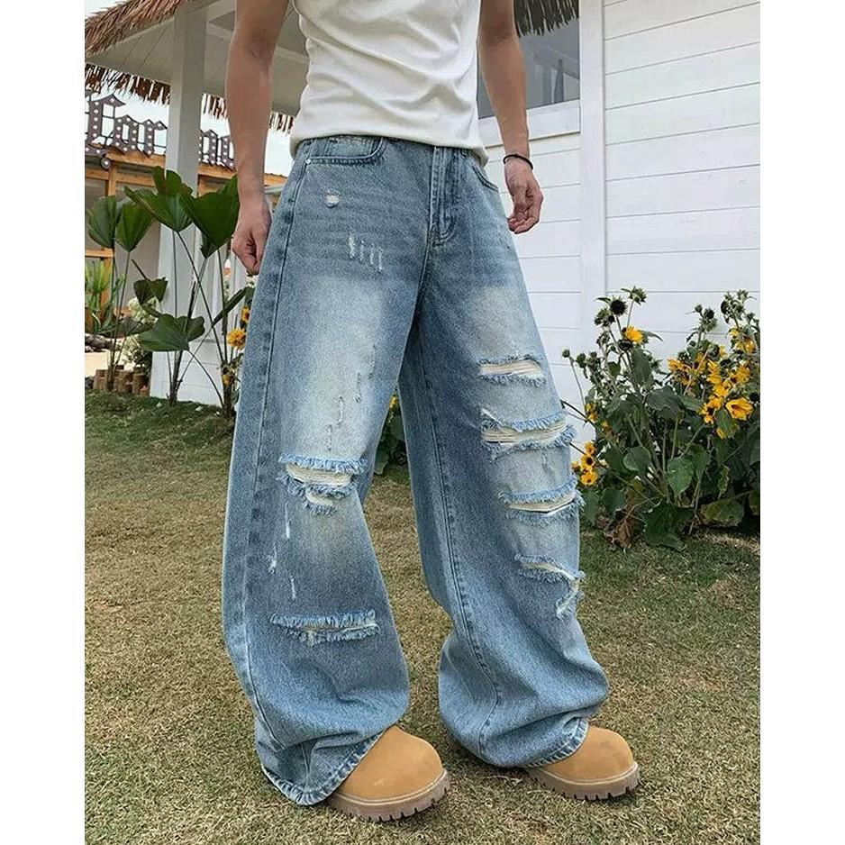 Jeans retro lavés détraqués pour hommes